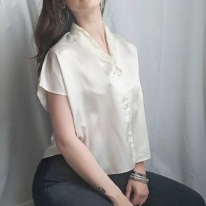 Vintage 70s - 80s Pearl Satin Box Blouse